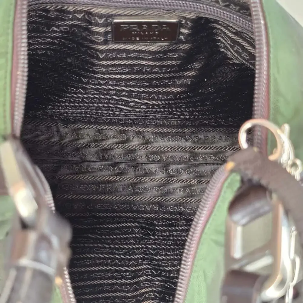 Prada Tessuto Custom Nylon Dark Green Shoulder Bag with Studs